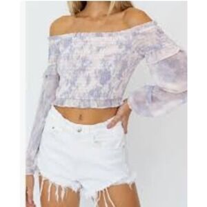 Le Lis Lavender Floral Off-Shoulder Smocked Top